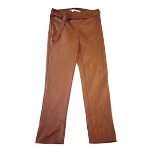 Chicme faux leather camel color pants with belt and zipper closure